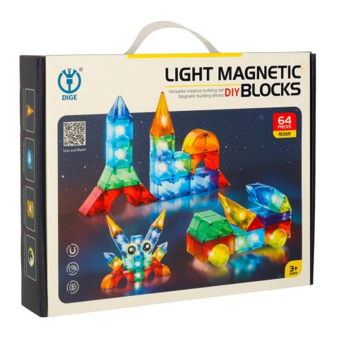 KLOCKI MAGNETYCZNE ŚWIECĄCE 64 EL. KLOCKI MAGNETYCZNE ŚWIECĄCE 64 EL.
