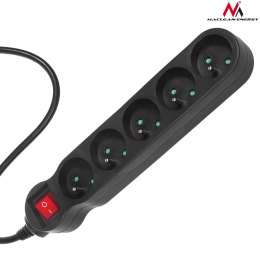 Listwa zasilająca Maclean, przedłużacz 5 gniazd, z wyłącznikiem, czarny, 2300W, 3m, MCE184