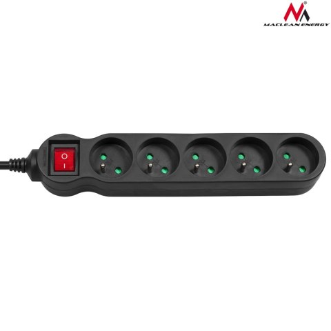 Listwa zasilająca Maclean, przedłużacz 5 gniazd, z wyłącznikiem, czarny, 2300W, 3m, MCE184