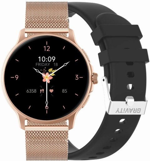 Smartwatch Damski GRAVITY GT12-4 Czarny Pasek Silikonowy + Bransoleta Różowe Złoto Smartwatch Damski GRAVITY GT12-4 Czarny Pasek Silikonowy + Bransoleta Różowe Złoto