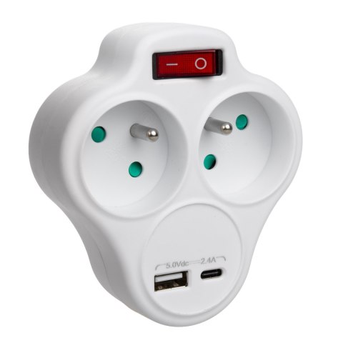 Gniazdko prądowe Maclean, rozgałęźnik z 2 gniazdami i USB A/C 2.4A, typu E, 2x16A, MCE336 E Gniazdko prądowe Maclean, rozgałęźnik z 2 gniazdami i USB A/C 2.4A, typu E, 2x16A, MCE336 E