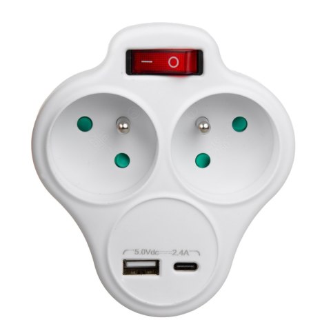 Gniazdko prądowe Maclean, rozgałęźnik z 2 gniazdami i USB A/C 2.4A, typu E, 2x16A, MCE336 E Gniazdko prądowe Maclean, rozgałęźnik z 2 gniazdami i USB A/C 2.4A, typu E, 2x16A, MCE336 E