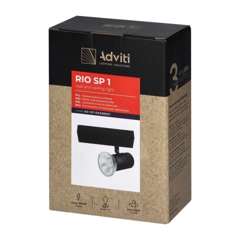 RIO SP 1, oprawa ścienno-sufitowa, E27 max. 60W, IP20, czarna RIO SP 1, oprawa ścienno-sufitowa, E27 max. 60W, IP20, czarna