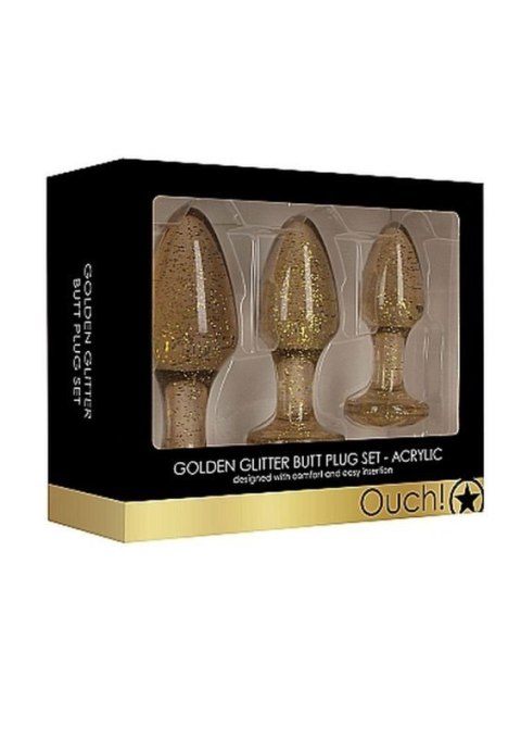 Acrylic Goldchip Butt Plug Set - Gold Acrylic Goldchip Butt Plug Set - Gold