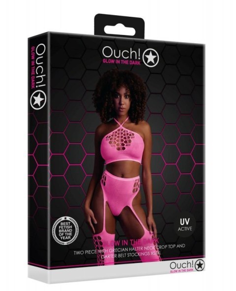 Two Piece with Crop Top and Stockings - Pink - XS/XL Two Piece with Crop Top and Stockings - Pink - XS/XL