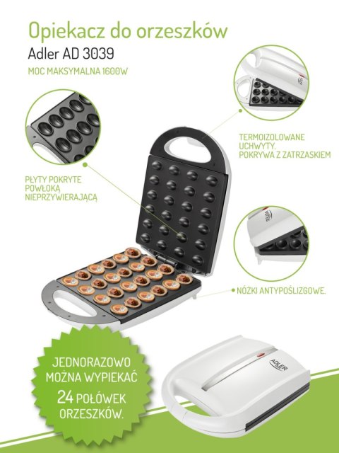 OPIEKACZ DO ORZESZKÓW ADLER AD 3039 FORMA DO CIASTEK ELEKTRYCZNA 24 SZT. XL 1600W OPIEKACZ DO ORZESZKÓW ADLER AD 3039 FORMA DO CIASTEK ELEKTRYCZNA 24 SZT. XL 1600W