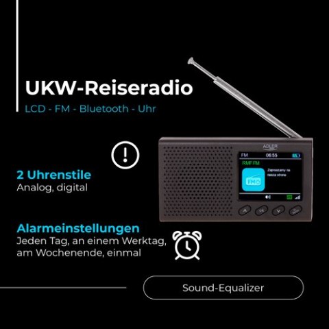 AD 1198 Radio przenośne - lcd - fm - bluetooth - zegar AD 1198 Radio przenośne - lcd - fm - bluetooth - zegar