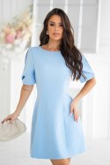 ELEGANCKA SUKIENKA A-LINE Z PODSZEWKĄ I OZDOBNYMI RĘKAWAMI - Baby blue