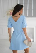 ELEGANCKA SUKIENKA A-LINE Z PODSZEWKĄ I OZDOBNYMI RĘKAWAMI - Baby blue