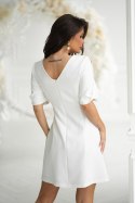 ELEGANCKA SUKIENKA A-LINE Z PODSZEWKĄ I OZDOBNYMI RĘKAWAMI - Ecru