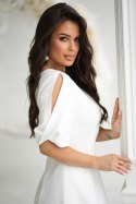 ELEGANCKA SUKIENKA A-LINE Z PODSZEWKĄ I OZDOBNYMI RĘKAWAMI - Ecru