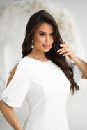 ELEGANCKA SUKIENKA A-LINE Z PODSZEWKĄ I OZDOBNYMI RĘKAWAMI - Ecru