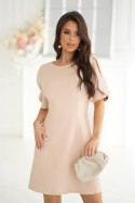 ELEGANCKA SUKIENKA A-LINE Z PODSZEWKĄ I OZDOBNYMI RĘKAWAMI - beżowy