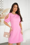 ELEGANCKA SUKIENKA A-LINE Z PODSZEWKĄ I OZDOBNYMI RĘKAWAMI - brudny róż