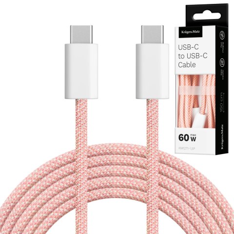 KABEL USB TY PU C - USB TY PU C 60 W 1,5 M RÓŻOWY KRUGER&MATZ BASIC KABEL USB TY PU C - USB TY PU C 60 W 1,5 M RÓŻOWY KRUGER&MATZ BASIC