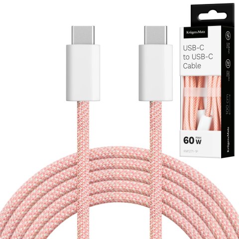 KABEL USB TY PU C - USB TY PU C 60 W 1 M RÓŻOWY KRUGER&MATZ BASIC KABEL USB TY PU C - USB TY PU C 60 W 1 M RÓŻOWY KRUGER&MATZ BASIC