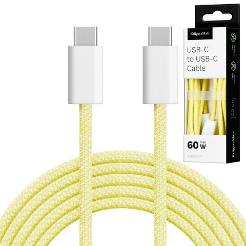 KABEL USB TY PU C - USB TY PU C 60 W 1 M ŻÓŁTY KRUGER&MATZ BASIC KABEL USB TY PU C - USB TY PU C 60 W 1 M ŻÓŁTY KRUGER&MATZ BASIC