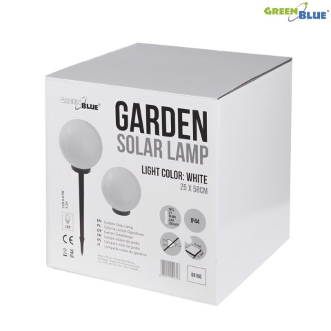 Solarna lampa GreenBlue, wolnostojąca, ogrodowa, kula 25x25x58cm, bialy LED, GB166 Solarna lampa GreenBlue, wolnostojąca, ogrodowa, kula 25x25x58cm, bialy LED, GB166