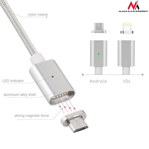 Kabel micro USB magnetyczny silver Maclean Energy MCE160 - Quick & Fast Charge Kabel micro USB magnetyczny silver Maclean Energy MCE160 - Quick & Fast Charge