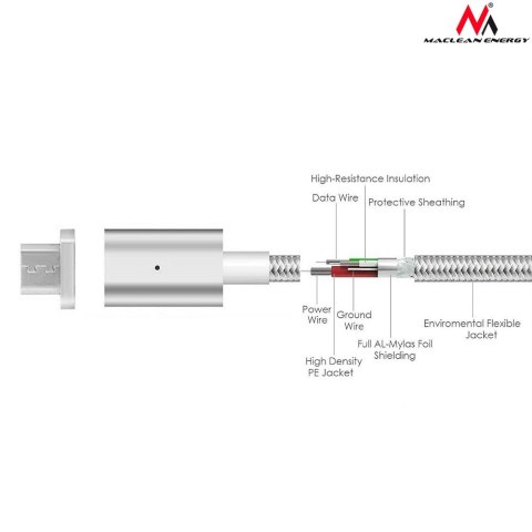 Kabel micro USB magnetyczny silver Maclean Energy MCE160 - Quick & Fast Charge Kabel micro USB magnetyczny silver Maclean Energy MCE160 - Quick & Fast Charge