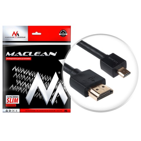 Przewód Maclean, HDMI-microHDMI, ULTRA SLIM, v1.4, A-D, 3m, MCTV-723 Przewód Maclean, HDMI-microHDMI, ULTRA SLIM, v1.4, A-D, 3m, MCTV-723
