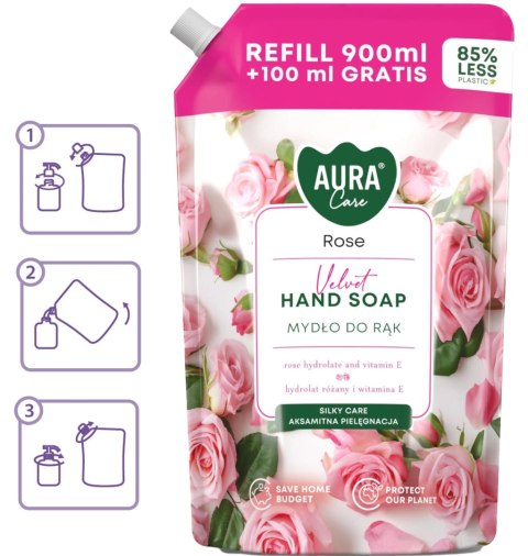 AURA Care Mydło Do Rąk Nawilżające Róża 1000 ml Uzupełniające AHS-002-001 AURA Care Mydło Do Rąk Nawilżające Róża 1000 ml Uzupełniające AHS-002-001