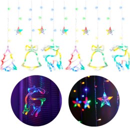 LAMPKI LED KURTYNA RENIFER DZWONEK MIX ŚWIĄTECZNE CHOINKOWE 2,5M 138LED MULTIKOLOR 8 TRYBÓW ŚWIECENIA IP44