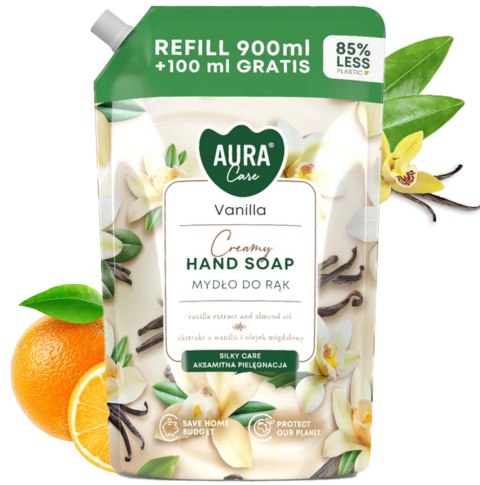 AURA Care Mydło Do Rąk Kremowe Wanilia 1000 ml Uzupełniające AHS-002-003 AURA Care Mydło Do Rąk Kremowe Wanilia 1000 ml Uzupełniające AHS-002-003