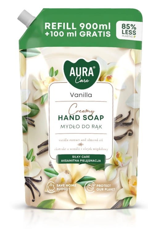 Zestaw 3x1000 ml AURA Care Mydło Do Rąk Uzupełniające Lawenda Róża Wanilia Zestaw 3x1000 ml AURA Care Mydło Do Rąk Uzupełniające Lawenda Róża Wanilia
