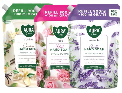 Zestaw 3x1000 ml AURA Care Mydło Do Rąk Uzupełniające Lawenda Róża Wanilia Zestaw 3x1000 ml AURA Care Mydło Do Rąk Uzupełniające Lawenda Róża Wanilia