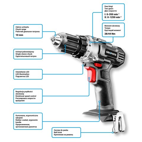 Wiertarko-wkrętarka akumulatorowa Energy+ 18V, Li-Ion, uchwyt 10 mm, aku 2Ah, ład, karton Wiertarko-wkrętarka akumulatorowa Energy+ 18V, Li-Ion, uchwyt 10 mm, aku 2Ah, ład, karton