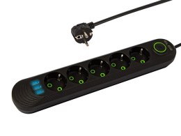 98-228# Przedłużacz sieciowy ps-550 5-gniazd 3xusb 5m czarny 2x1mm