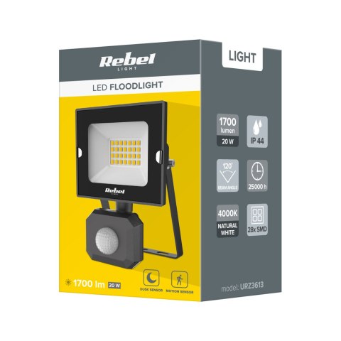 Reflektor LED 20W z sensorem ruchu i zmierzchu, 4000K, 230V Reflektor LED 20W z sensorem ruchu i zmierzchu, 4000K, 230V