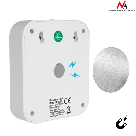 Lampa schodowa LED Maclean, z czujnikiem ruchu, temp. 4000K, 3.7V/500mAh, 4 LED, Zasięg 3-4m, MCE236 Lampa schodowa LED Maclean, z czujnikiem ruchu, temp. 4000K, 3.7V/500mAh, 4 LED, Zasięg 3-4m, MCE236