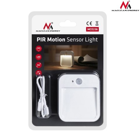 Lampa schodowa LED Maclean, z czujnikiem ruchu, temp. 4000K, 3.7V/500mAh, 4 LED, Zasięg 3-4m, MCE236 Lampa schodowa LED Maclean, z czujnikiem ruchu, temp. 4000K, 3.7V/500mAh, 4 LED, Zasięg 3-4m, MCE236