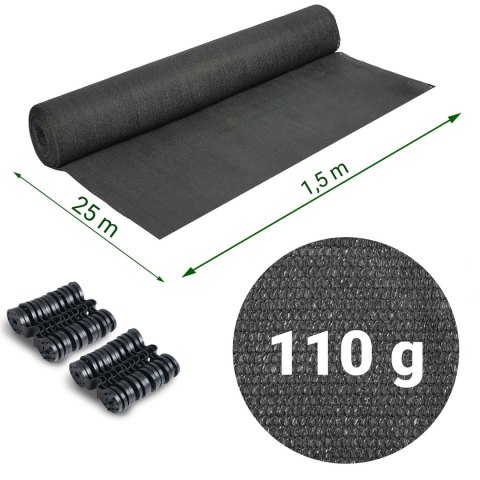 Siatka cieniująca 1,5x25m 110g/m2 + 50 zacisków szara Siatka cieniująca 1,5x25m 110g/m2 + 50 zacisków szara