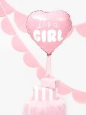 BALON FOLIOWY "IT'S A GIRL" NA BABY SHOWER SERCE RÓŻOWE 48CM