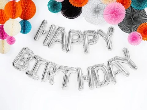 BALON FOLIOWY DEKORACJA URODZINOWA HAPPY BIRTHDAY SREBRNA 340CM X 35CM BALON FOLIOWY DEKORACJA URODZINOWA HAPPY BIRTHDAY SREBRNA 340CM X 35CM