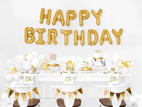BALON FOLIOWY DEKORACJA URODZINOWA HAPPY BIRTHDAY ZŁOTA 340CM X 35CM BALON FOLIOWY DEKORACJA URODZINOWA HAPPY BIRTHDAY ZŁOTA 340CM X 35CM