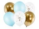 BALONY URODZINOWE PASTEL LIGHT BLUE BIAŁY ZŁOTY NIEBIESKI 30CM 6 SZTUK