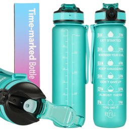 BUTELKA NA WODĘ BIDON ZE SŁOMKĄ UCHWYTEM MIARKĄ MOTYWACYJNĄ NA SIŁOWNIĘ BPA FREE TRITAN 1L ZIELONA