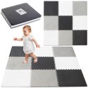MATA EDUKACYJNA PIANKOWA PUZZLE SZARA 180 X 180 CM 9 ELEMENTÓW