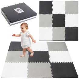 MATA EDUKACYJNA PIANKOWA PUZZLE SZARA 180 X 180 CM 9 ELEMENTÓW