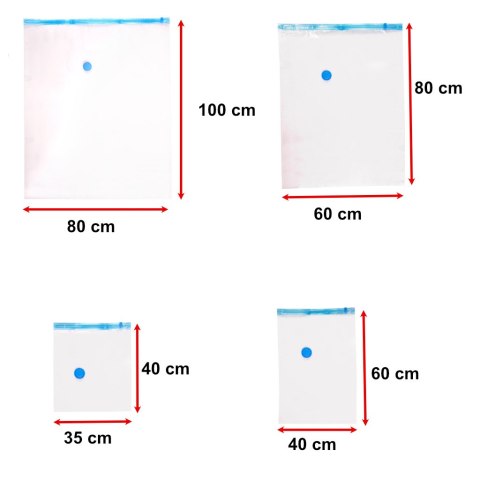 WORKI PRÓŻNIOWE NA UBRANIA 8 SZTUK 4 ROZMIARY 35X40CM, 40X60CM, 60X80CM, 80X100CM WORKI PRÓŻNIOWE NA UBRANIA 8 SZTUK 4 ROZMIARY 35X40CM, 40X60CM, 60X80CM, 80X100CM