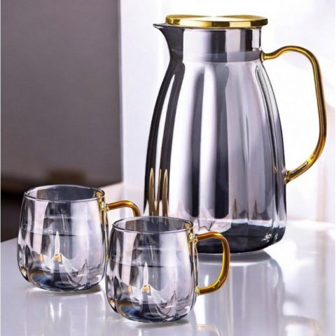 Zestaw - dzbanek z falowanymi ściankami z pokrywką + 2 szklanki - DZ07
