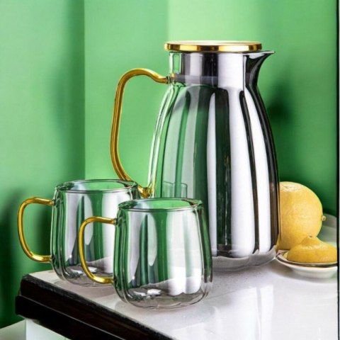 Zestaw - dzbanek z falowanymi ściankami z pokrywką + 2 szklanki - DZ07