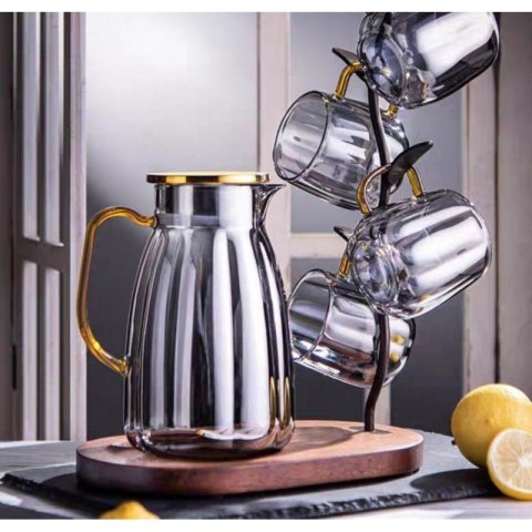 Zestaw - dzbanek z falowanymi ściankami z pokrywką + 2 szklanki - DZ07