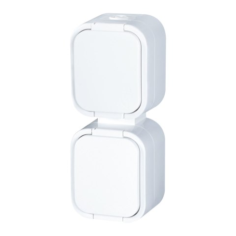 Gniazdo podwójne n/t 2x2P+Z, bryzgoszczelne z klapką, pionowe B2, IP54, NT-6B2/P, biały Gniazdo podwójne n/t 2x2P+Z, bryzgoszczelne z klapką, pionowe B2, IP54, NT-6B2/P, biały