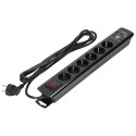 Listwa przeciwprzepięciowa, 6 gniazd 2P+Z (Schuko), kabel 3x1,5mm?, długość 3m, czarna, 16A/230 VAC, z ochronnikiem przeciwprzep