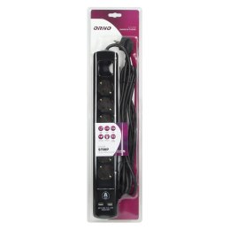 Listwa przeciwprzepięciowa, 6 gniazd 2P+Z (Schuko), kabel 3x1,5mm?, długość 3m, czarna, 16A/230 VAC, z ochronnikiem przeciwprzep